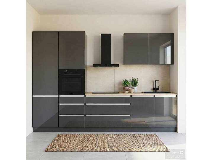 Küchenzeile Karpaty 330 cm 330 x 226 x 59cm Grau/Hochglanz Anthrazit