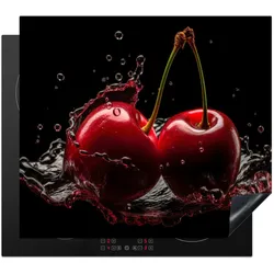 HERDABDECKPLATTE Kirsche - Rot - Frucht - Wasser - Schwarz Abdeckung Glaskeramikkochfeld 59x51 cm