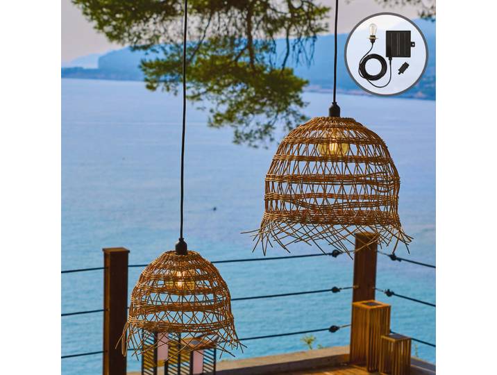 Lot de 2 suspensions solaires polyrotin beige h45cm