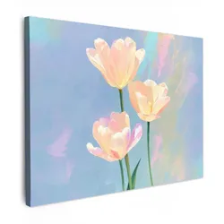 LEINWANDBILD Tulpen - Rosa Akzente - Blau Wandbilder 80x60 cm