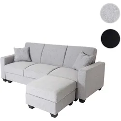 Sofa HWC-H47 mit Ottomane, Couch Sofa Gästebett, Schlaffunktion Stauraum 217x145cm ~ Stoff/Textil hellgrau