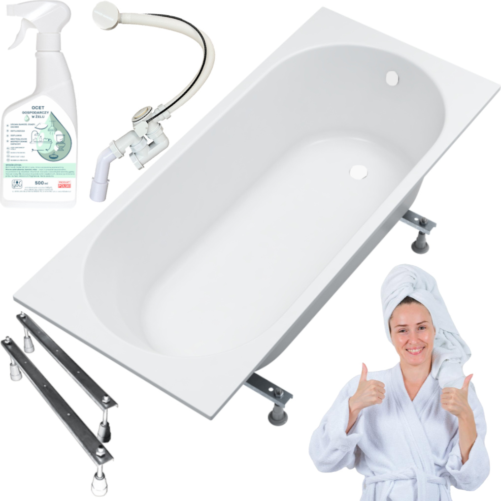 Aqua For You | Badewanne - Kronos Ovale Badewanne - 170 x 70 cm - Antibac - Einfach Zu Reinigen - Slim Design - Mit Syphon Und Füßen