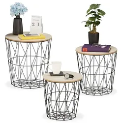 Relaxdays Korbtisch 3er Set Hellbraun,Schwarz