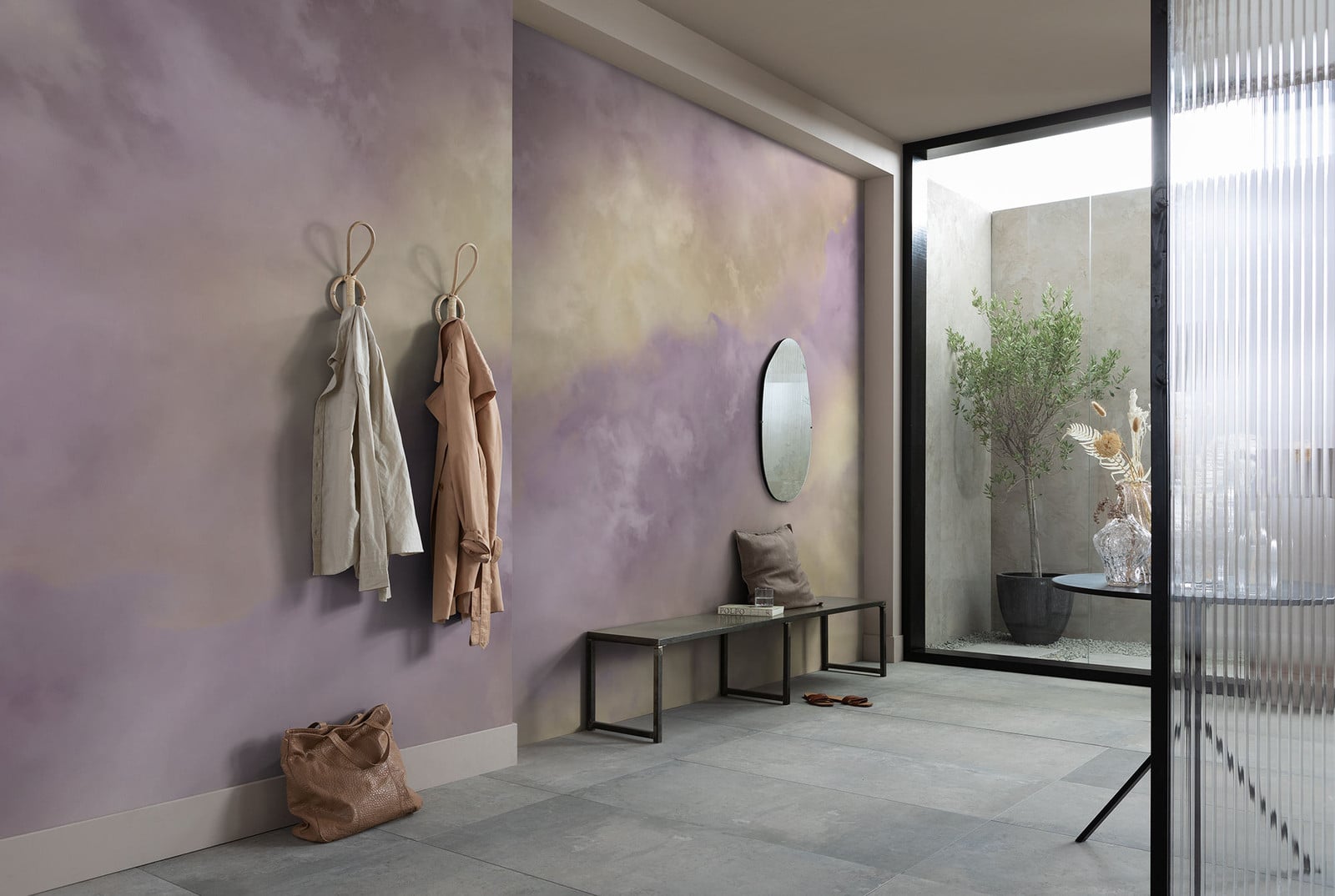 home24 Fotobehang Lavender Clouds Multicolour Paars Abstract Modern B: 350 cm, H: 250 cm