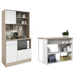 BUFFET weiß, Eiche, Set 2-tlg. Buffetschrank und Kücheninsel