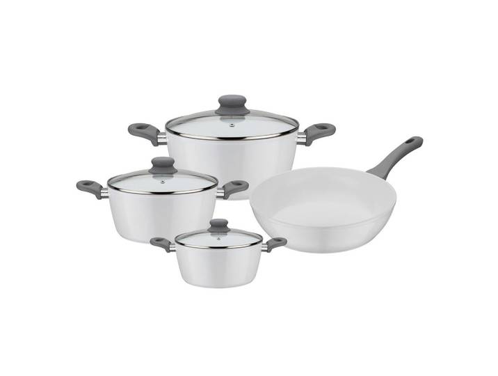 GSW Kochtopfset, Weiss, Metall, 4-teilig, ISO 9001, rostfrei, Griffe werden nicht heiss, optimale Wärmeverteilung, leichte Reinigung, schadstofffrei gemäß EU-Standards,mit Dampfablass, Kochgeschirr, Töpfe, Topfsets