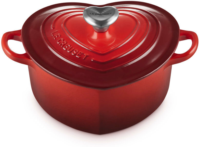 Le Creuset Cast Iron Heart Casserole with Stainless Steel Heart Knob Shell Cerise