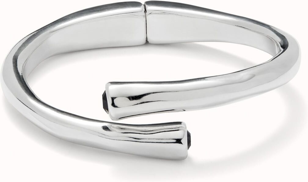 UNOde50 Pulsera rigida bañada en plata de ley y cristal negro en extremos Negro L