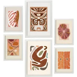 POSTER Set Mit 6 Rustikalen In Ethnischen Style Printkollektionen Dekorative Rahmen Für Ihr Wohnzimmer Zuhause Wandkunstdruck A3 & A4 Weißer Rahmen