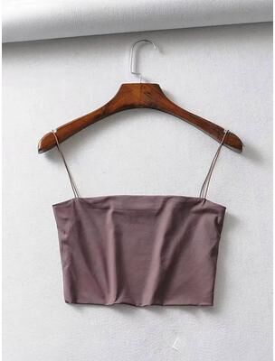 Inspire Select 2024 Summer Sexy Elastic Cotton Crop Cami Tank Top For Women brown m