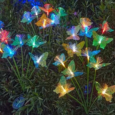 Friendly Fresh Finds Solar Powered Butterfly Fiber Optic Lights LED Waterproof Outdoor Garden Decor For Lawn, Yard, And Landscape multi 2 Pcs