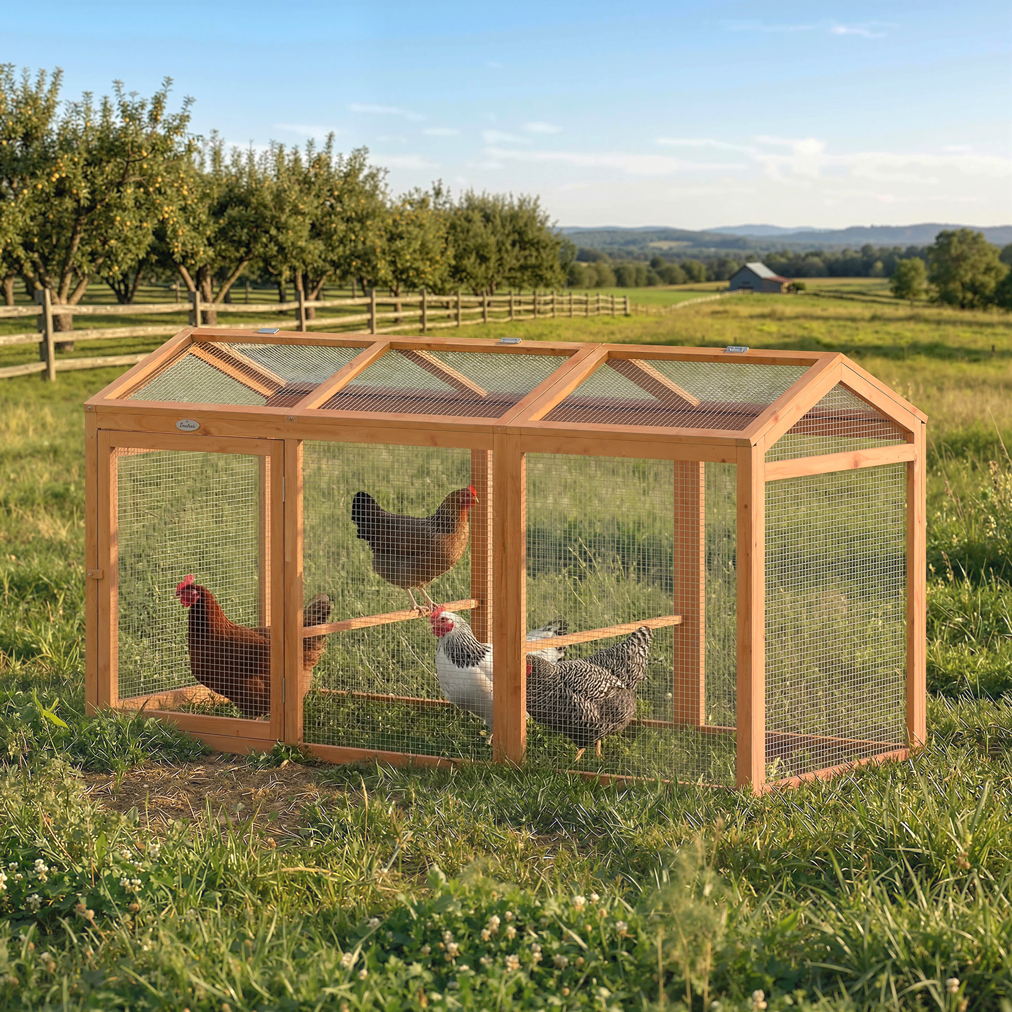 Pawhut Pollaio con recinto e posatoio in legno e metallo per 4 galline, 156x70,5x84 cm, Arancione   Aosom Italy