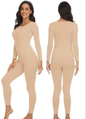 Uplift Treasures Performance Thermal Base Layer Set 2 Pack Fleece Lined Long Johns For Women, Ideal For Hiking & Skiing beige small (26 28 In) large (23 In)