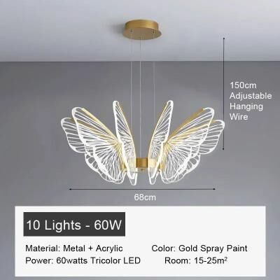 Inspire Select Modern Butterfly Acrylic LED Chandelier Minimalist Hanging Light For Living Room, Bedroom & Kitchen Island 10 Heads warm Light