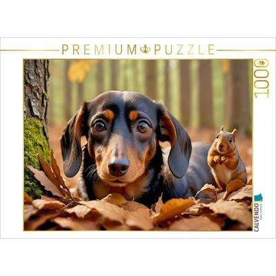 CALVENDO Puzzle Dackel und Eichhörnchen im Herbstlaub | 1000 Teile Lege-Größe 64 × 48 cm Foto-Puzzle für glückliche Stunden, von , Calvendo Puzzle