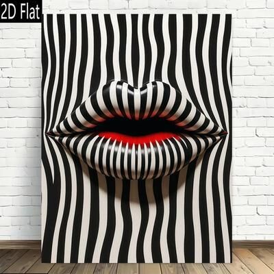 Inspired Finds Abstract Striped Lips Canvas Art Print Modern Black And White Wall Decor 15.75x19.69in No Frame