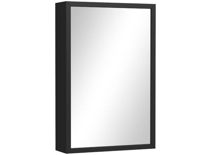 Armoire miroir murale salle de bain porte 2 étagères acier inox. Noir