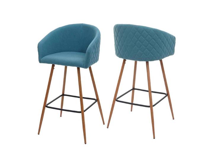 PROREGAL® Barhocker 2x Barstuhl mit Lehne Sitzhöhe 74cm Metall Holzoptik Stoff, Farbe