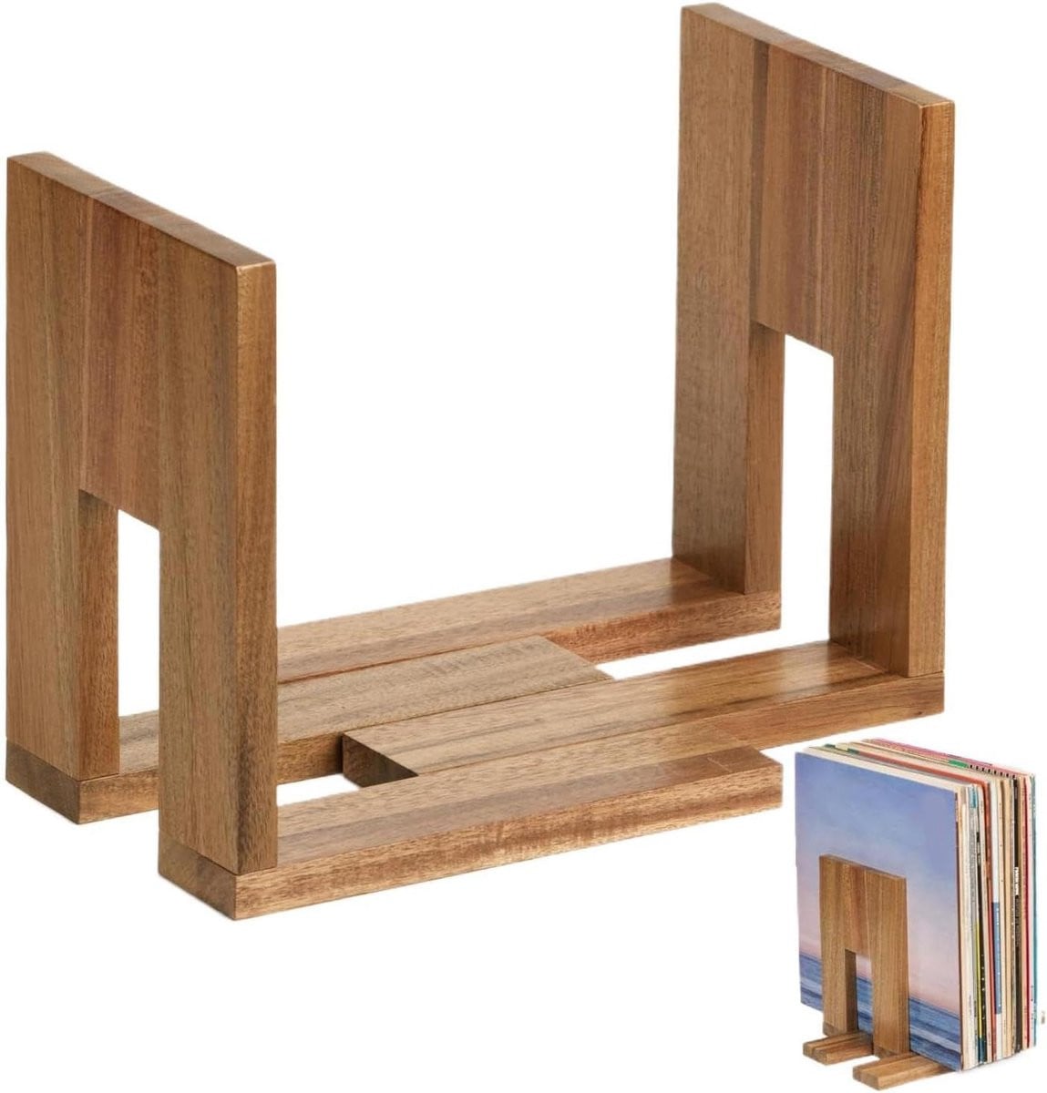 Verstelbare houten opbergplank voor LP's en albums, houtkleur