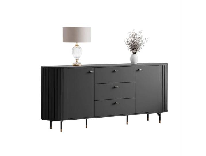 Lookway Kommode Elodie 190 2T3S Schwarz, 190x81x40 cm, Kleinmöbel, Kommoden, Sideboards