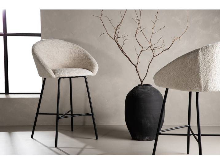 2er Set - Barhocker Briska mit Sitz aus weißem Teddyfell - Weiß - Luxusbetten24