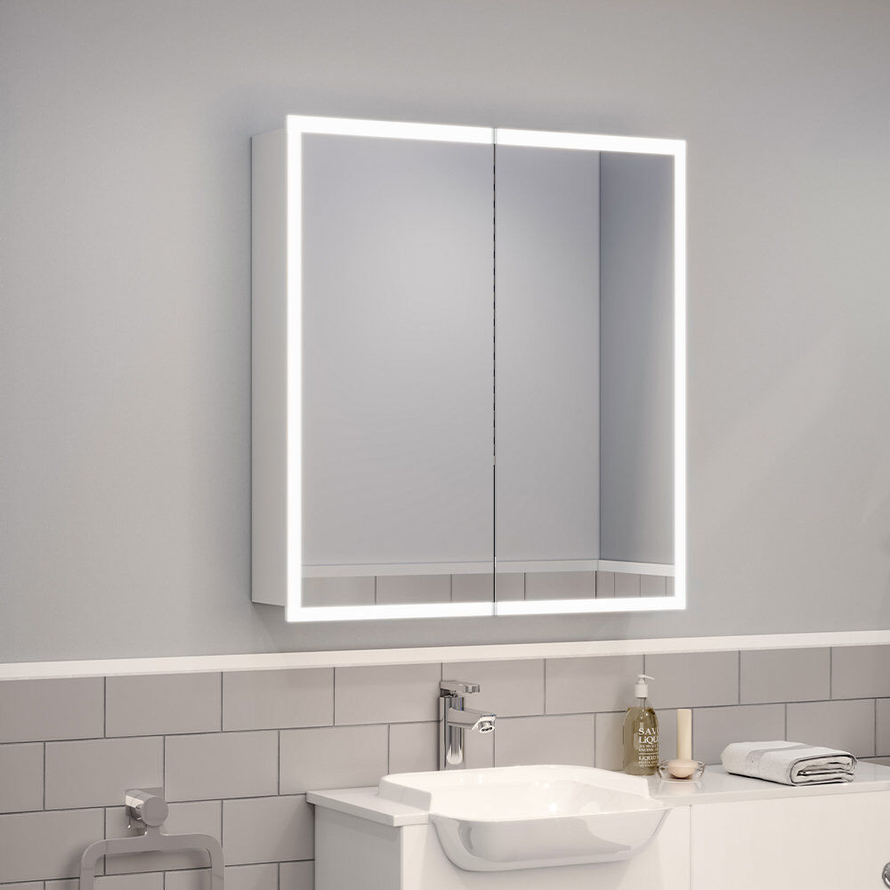 Brayden Studio Ajaycia Surface Mirrored Bathroom Cabinets with Mirror and 3 White 600mm H