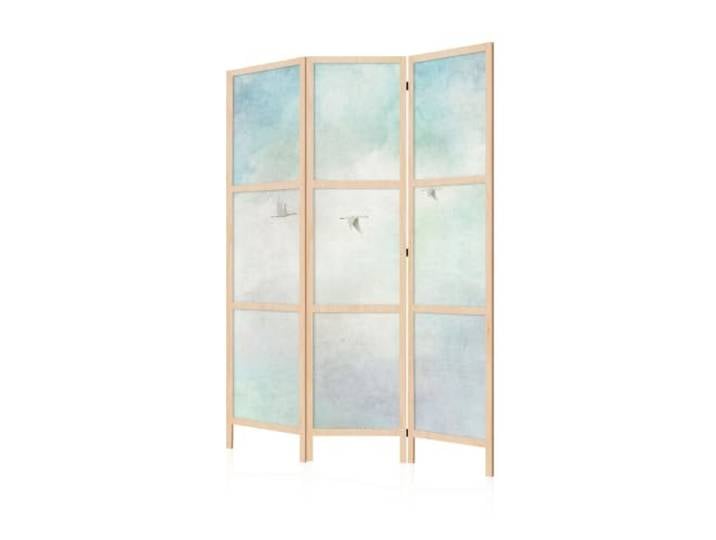 LUMASOUL Japanische Trennwand Paravent Raumteiler 135x172 cm Abstrakt 17 3 teilig Vorderseite mit Motiv, neutrale Rückseite, faltbar, freistehend und dekorativ Vögel Himmel Vintage pastell Natur
