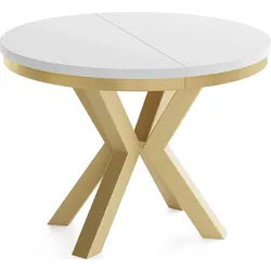ESSTISCH Clara Gold runder ausziehbarer, Weiß 100-180/100/76 cm