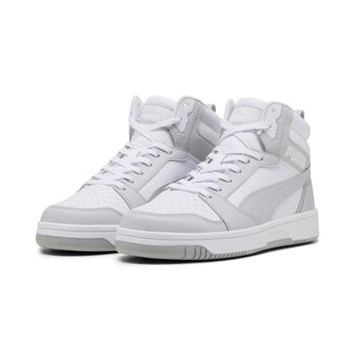Sneaker PUMA "REBOUND V6", Herren, Gr. 38,5, weiß (puma weiß, ash gray), Synthetik, unifarben, Schuhe Sneaker, knöchelhoch, wasserabweisendes Obermaterial, weiche Innensohle