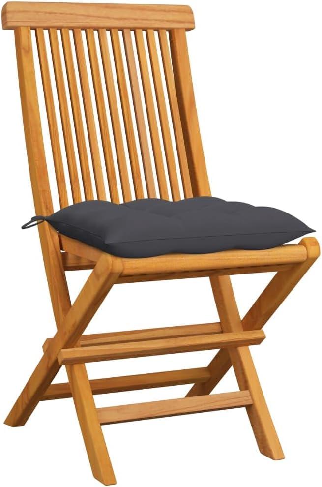 6 klappbare Gartenstühle aus Teakholz mit anthrazitfarbenen Kissen, klappbare Massivholz-Garten-Essstühle mit dicker Polsterung, belastbar bis 110 kg je Sitzplatz