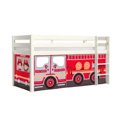 KINDERBETT Karolina 210x114x106 Massivholz Weiß Textilset Feuerwehr