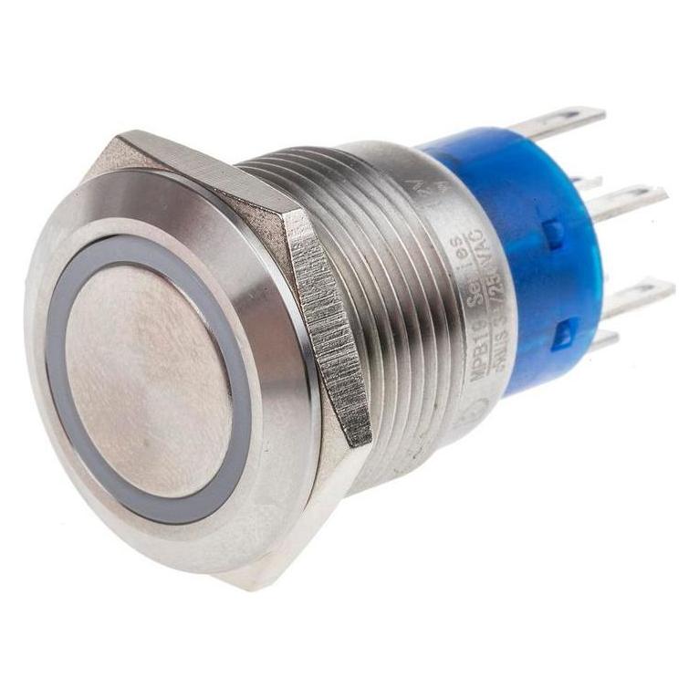RS PRO 19mm,stainless,DPDT,mom,White,12V (1115790)
