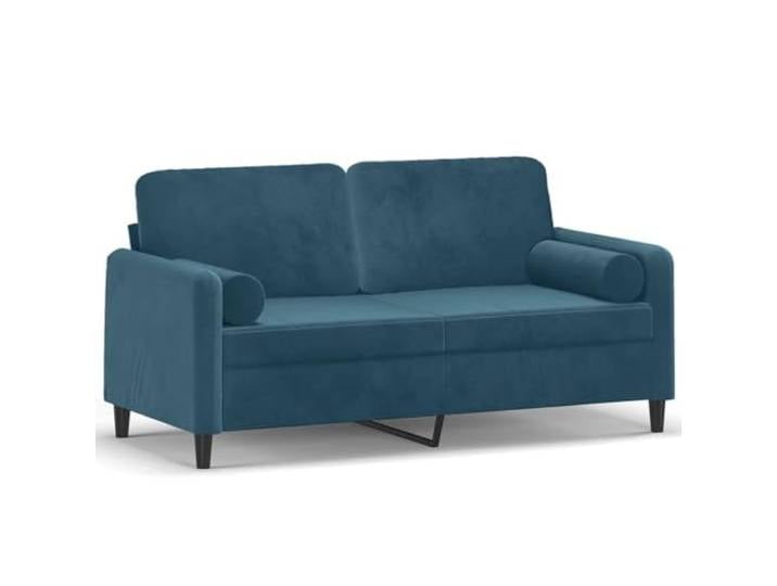 Todiikf 2-Sitzer Sofa Samt Blau 140 cm Couch mit 2 Zierkissen Kompakter 2-Sitzer aus blauem Samt mit stabilem Metallgestell und 2 Zierkissen für Wohnzimmer und Schlafzimmer.