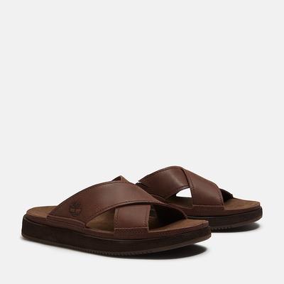 Sandale TIMBERLAND "CASCO COVE - SLIDE SANDAL", Herren, Gr. 41,5, braun (dk brn f grain), Leder, Schuhe Sandale, aus Timberland Premium Leder