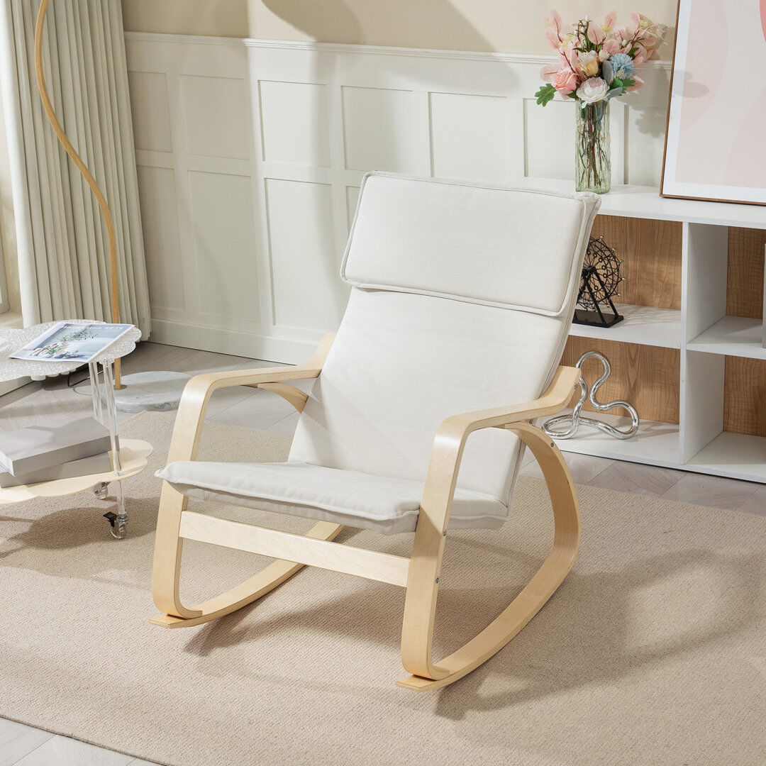 George Oliver HOMCOM Comfortable Relax Rocking Chair High Back with Headrest Cream White Cream 89cm H X 67cm W X 92cm D