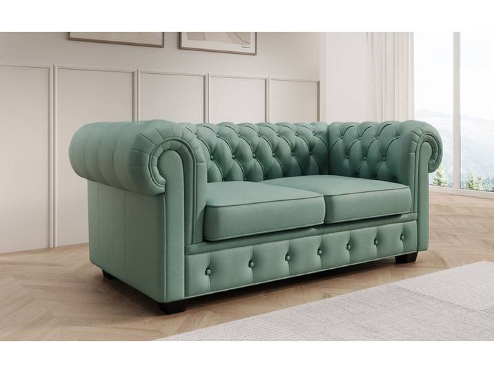 Chesterfield 2 Sitzer Sofa Royal in Echtleder - Vintage Blau - Luxusbetten24