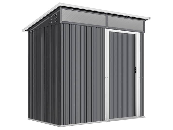 Outsunny Tuinschuur, Gereedschapsschuur met Vensters, Ventilatieopeningen, Schuifdeur, Waterdicht Staal, Weerbestendig, Donkergrijs