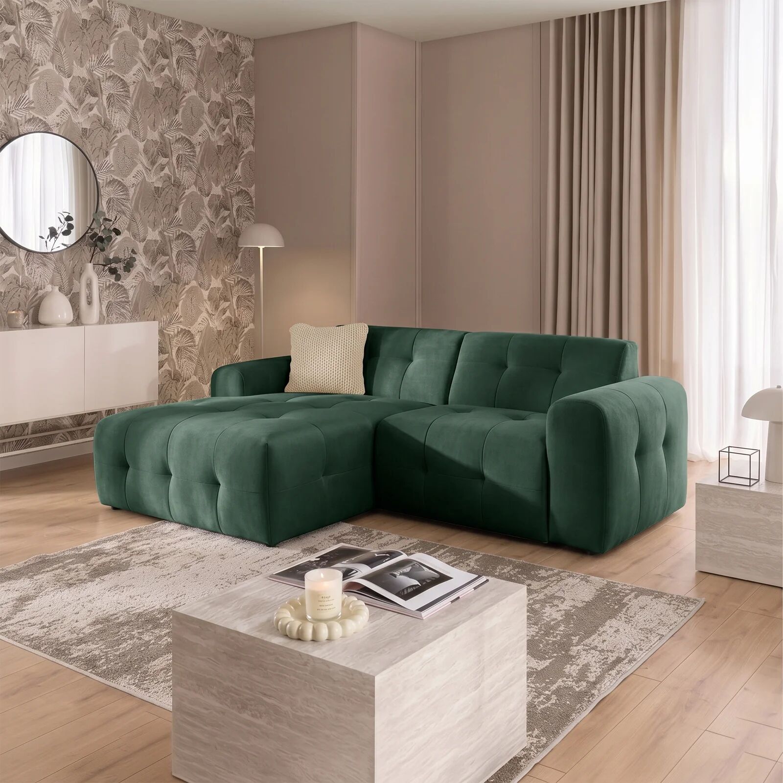 garneroarredamenti Divano angolare sinistro 234x161cm tessuto vellutato verde Horizon