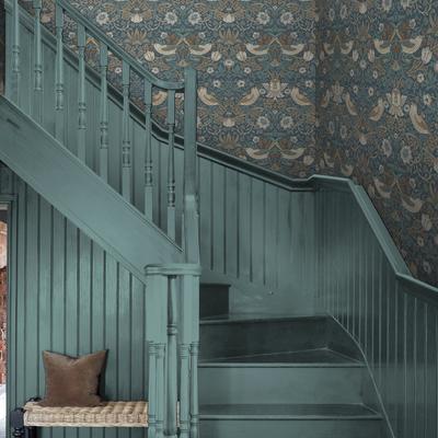 Vliestapete "Strawberry Thief", blau, H:10m L:10m, Vlies, WILLIAM MORRIS AT HOME, Tapeten, Design Tapeten
