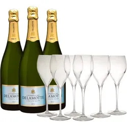 Pack 3 Champagnes Brut Delamotte - Etui + 6 Gläser Gratis - 2.25L