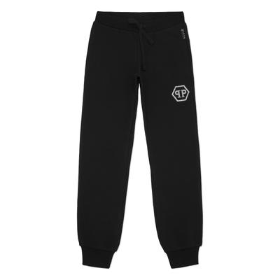 Jogginghose PHILIPP PLEIN "Jogginghose", Mädchen, Gr. 10, weite Kindergrößen, schwarz (02, schwarz), Obermaterial: 95% Baumwolle, 5% Elasthan, Hosen Jogginghose