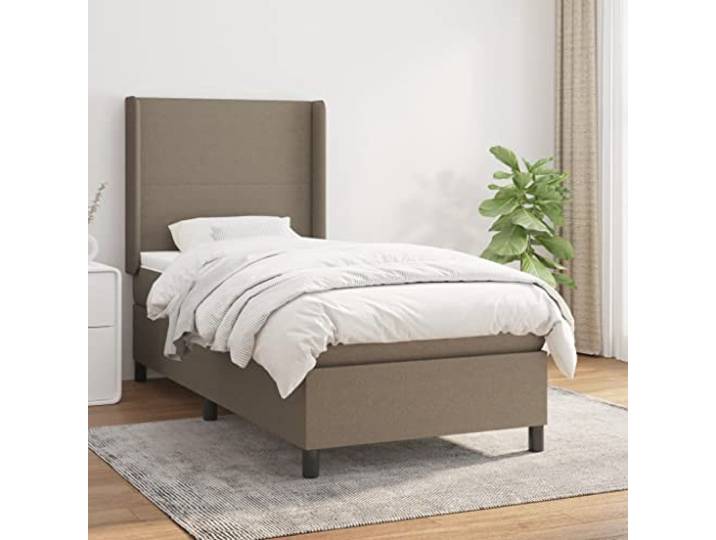 Strapazierfähiger Stoff mit Taschenfederkernmatratze höhenverstellbares Boxspringbett mit Matratze Taupe 90x190 cm Stoff Polsterbett mit Topper verstellbarem Kopfteil Taschenfederkernmatratze