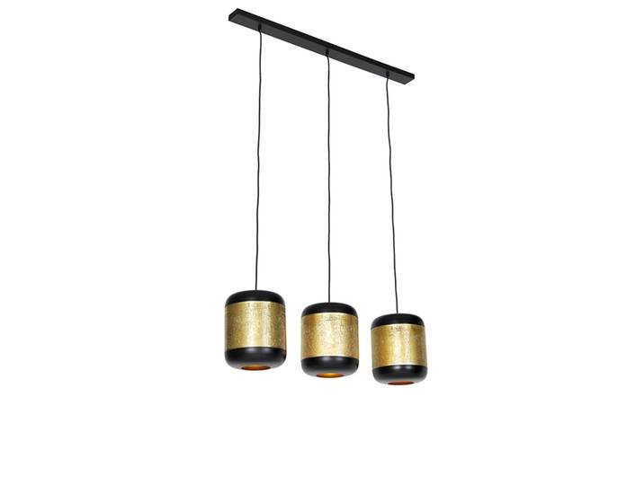 Vintage hanglamp zwart met messing langwerpig 3-lichts - Kayleigh