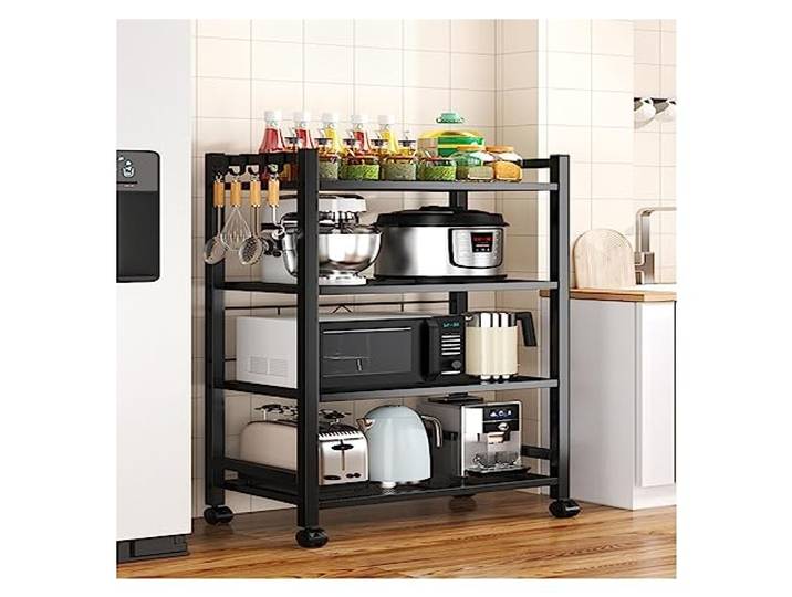 XPLKQXE Abnehmbares Bodenregal, Mehrstufige Mit Rädern Metall Regal, Küche Wohnbereich, Zwei Farben (Farbe : Schwarz, Größe : 60x33x126CM)