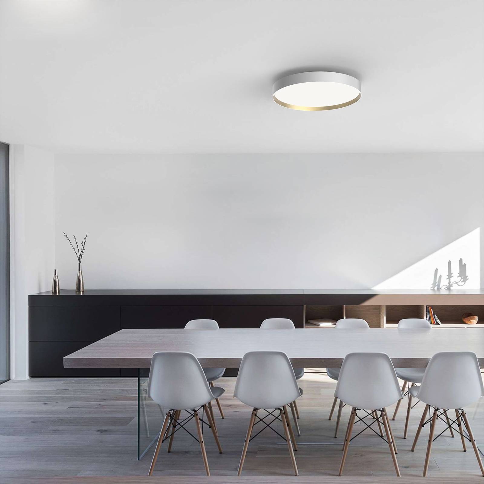 LOOM DESIGN Lámpara de techo LED Lucia, atenuable, Blanco / Ópalo, Salón / Comedor, Aluminio, Moderno, Lámpara de techo LED