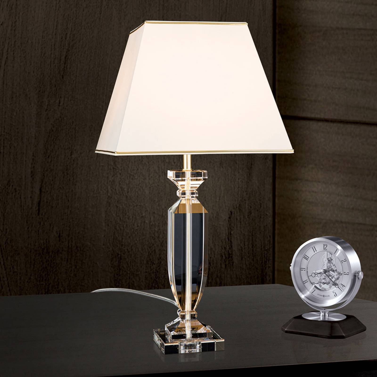 Orion Tischlampe Pokal, creme / amber, für Wohn- / Esszimmer, Kristall