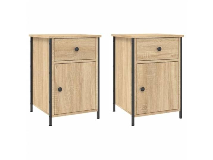 KDVXBCQJH Nachttische 2er Set Sonoma-Eiche 40x42x60 cm Zweiteiliges Set fürs Schlafzimmer mit Metallgestell und Ausgleichsfüßen für stabilen Stand auf unebenem Boden.