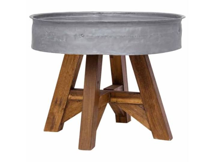 Couchtisch Aus Altholz 60x45 cm Silbern, Beistelltisch Mit Metallplatte Massives Altholz, wiederverwendetes Ölfass, Industrie-Design, Vintage-Stil, Unikat