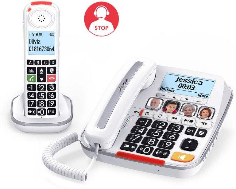 Swissvoice Xtra 3355 Combo Pack téléphone fixe + combiné sans fil avec répondeur et touches extra-larges.
