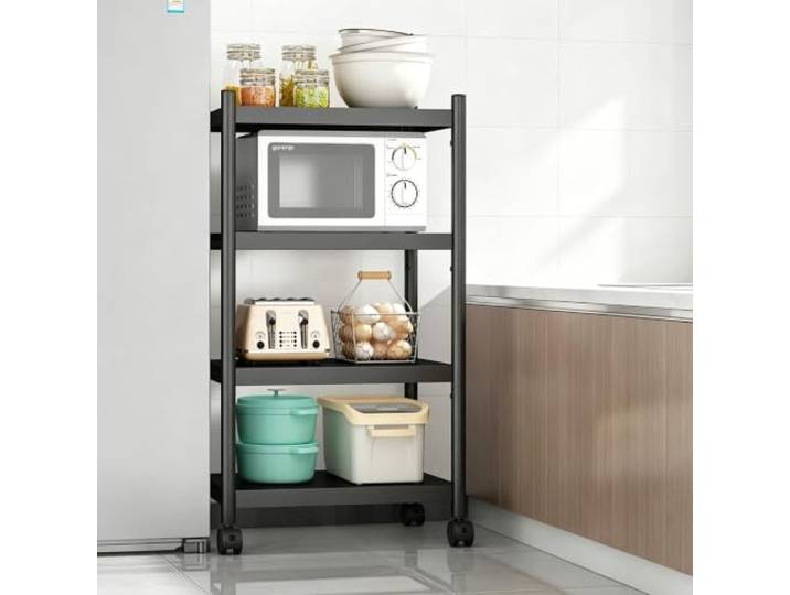 LJWFZBD 5-Etagen Küchenregal aus Metall, Standregal & Verstellbaren Ebenen Robuster Karbonstahl, 360° Feststellbare Rollen, Platzsparendes Design(4Tier-40*40*122cm)